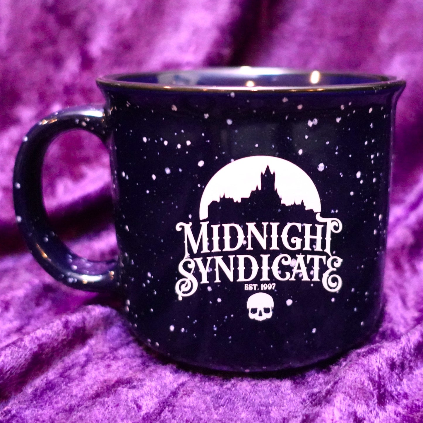 Midnight Syndicate midnight blue campfire mug (alternate logo)