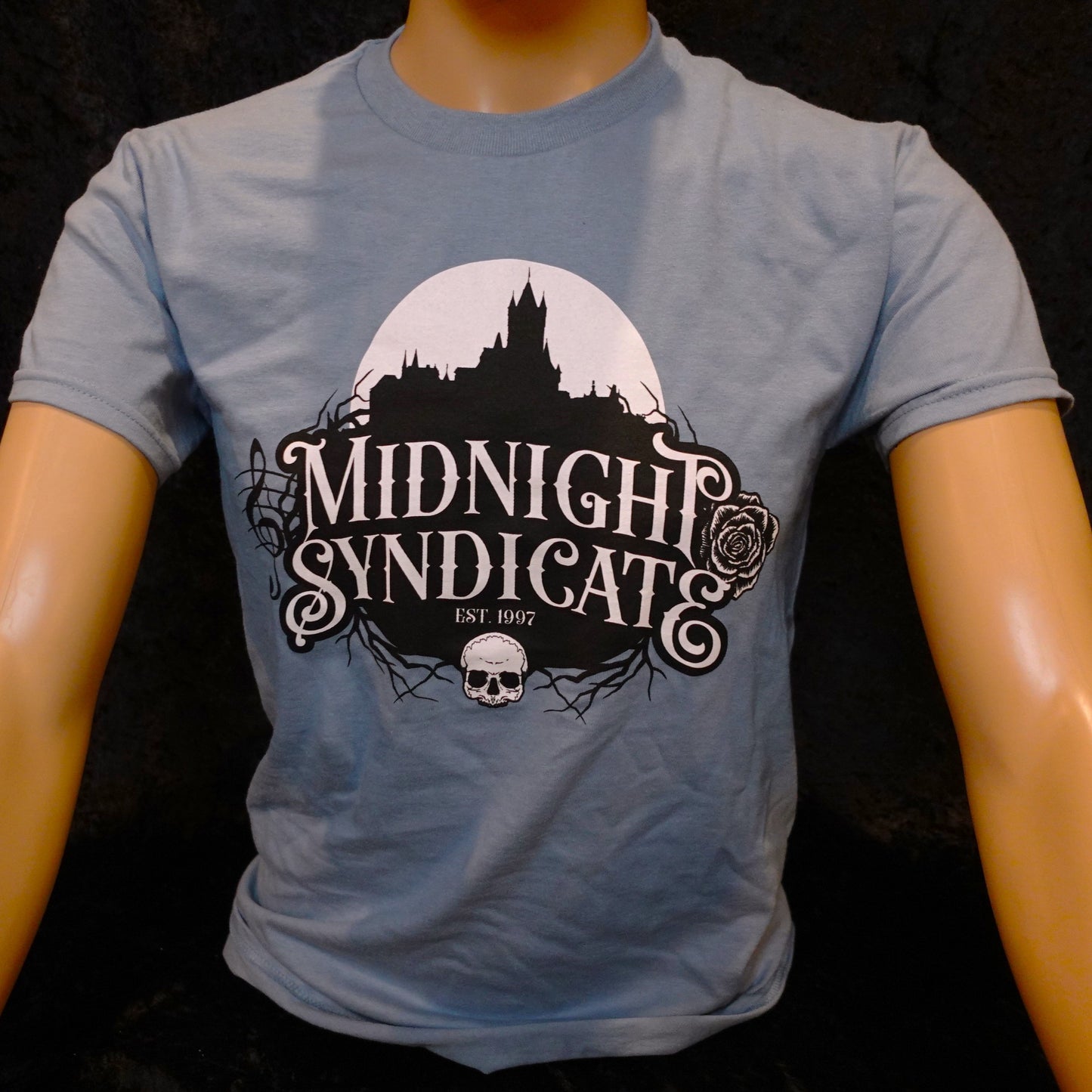 Midnight Syndicate stone blue t-shirt (alternate logo)